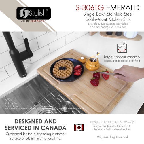 Stylish Dual-Mount 28 inch Stainless Steel Single Bowl Kitchen Sink S-306TG