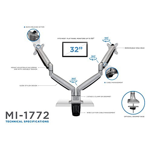Dual Monitor Articulating Spring Arm Desk Mount MI-1772