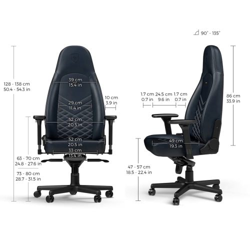 noblechairs ICON Premium Gaming and Office Chair - Superior Ergonomics, Genuine Real Leather Upholstery, Supports up to 150 kg, Midnight Blue/Graphite