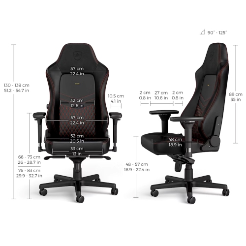 noblechairs HERO Premium Gaming and Office Chair - Superior Ergonomics, Genuine Real Leather Upholstery, Supports up to 150 kg, Black/Red