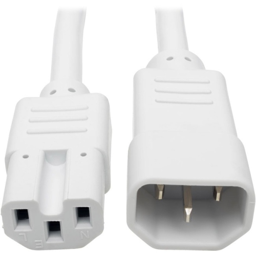 IEC C14 to IEC C15 Power Cable - Heavy Duty, 15A, 250V, 14 AWG, 3 ft., White