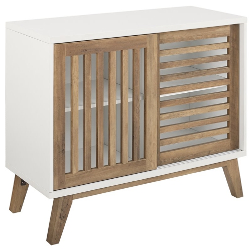 WALKER EDISON 36 Inch Sliding Slat Door Accent Console In White And Rustic Oak