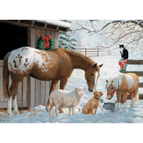 COBBLE HILL PUZZLE  Cobble Hill - 54604 | Winter Barnyard (350 Piece Family Puzzle)