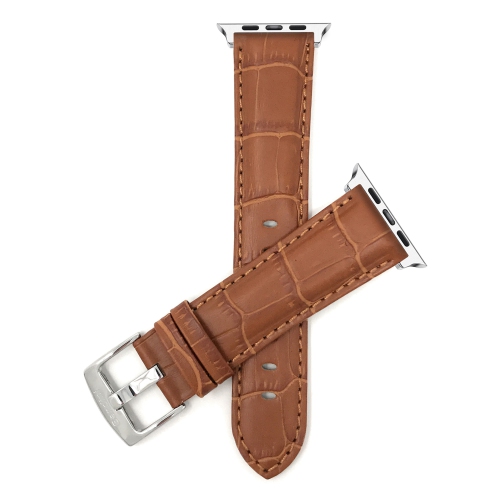 BANDINI  Tan, Mens' Alligator Style Leather 41MM / 40MM / 38MM Apple Watch Strap Band, Stainless Steel Buckle, Series 8 7 6 5 4 3 2 1 & Se