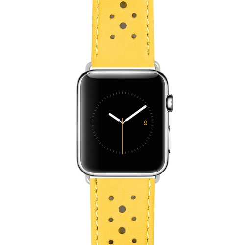 Yellow, GT Rally Perforrated, Vented Racer Leather 38mm / 40mm Apple Watch Strap Band, Series 6 5 4 3 2 1