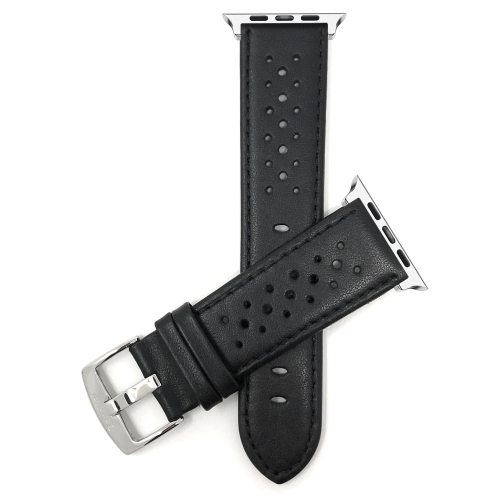 Black, GT Rally Perforrated, Vented Racer Leather 41mm / 40mm / 38mm Apple Watch Strap Band, Series 8 7 6 5 4 3 2 1 & SE