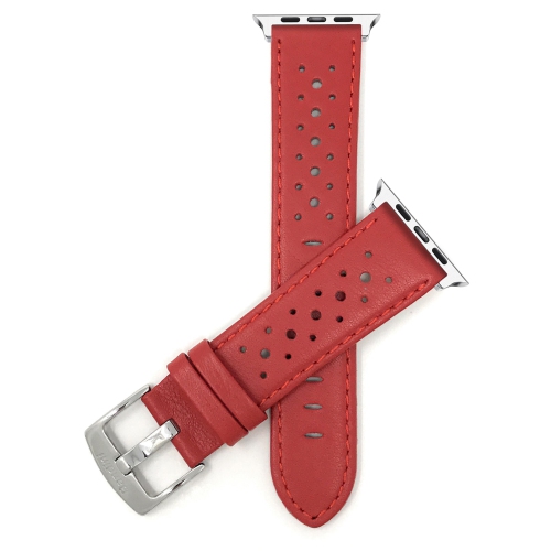 Red, GT Rally Perforrated, Vented Racer Leather 41mm / 40mm / 38mm Apple Watch Strap Band, Series 8 7 6 5 4 3 2 1 & SE
