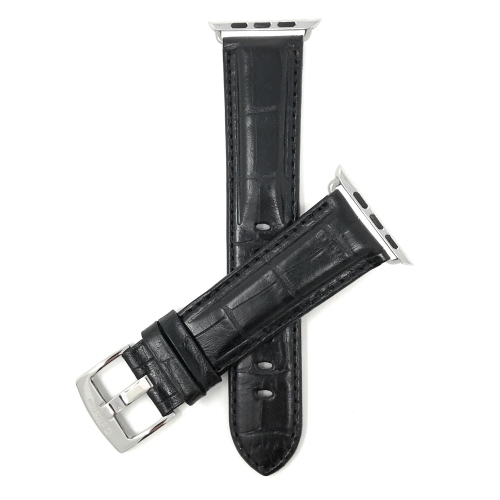 BANDINI  Black, Mens' Alligator Style Leather 38MM / 40MM Apple Watch Band Strap, Glossy Finish, Series 6 5 4 3 2 1 In Multicolor