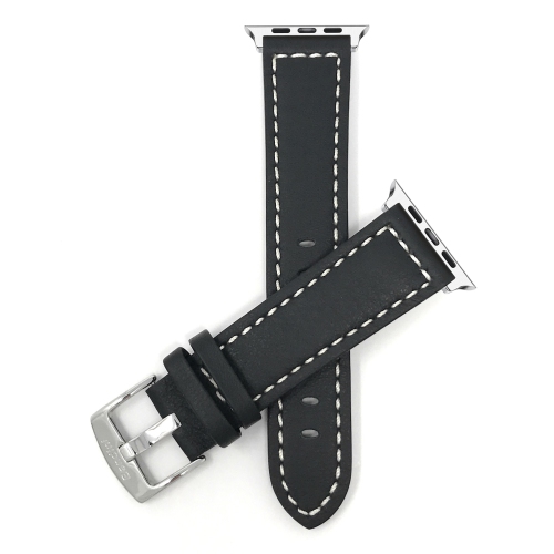 Black, Racer, White Stitching, Leather 41mm / 40mm / 38mm Apple Watch Strap Band, Stainless Steel Buckle, Series 8 7 6 5 4 3 2 1 & SE