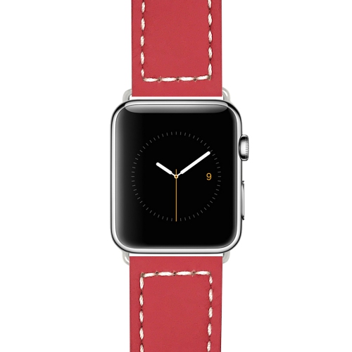 Red, Racer, White Stitching, Leather 38mm / 40mm Apple Watch Strap Band, Stainless Steel Buckle, Series 6 5 4 3 2 1