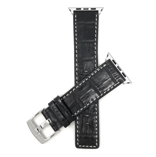 BANDINI  Black, Leather 41MM / 40MM / 38MM Apple Watch Band Strap Stitching, Stainless Steel Buckle, Series 8 7 6 5 4 3 2 1 & Se In White