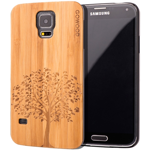 Étui Samsung Galaxy S5 en bois et côtés en polycarbonate – bambou avec gravure arbre