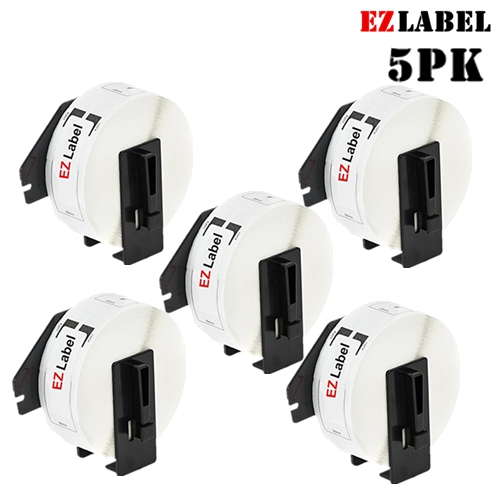 5PK EZLabel DK1201 Compatible Die cut White Tape 1.1" x 3.5" with Cartridge Holder, 400/roll