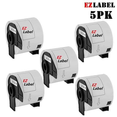 5PK EZLabel DK1202 Compatible Die cut White Tape 2.4" x 3.9" with Cartridge Holder, 300/roll