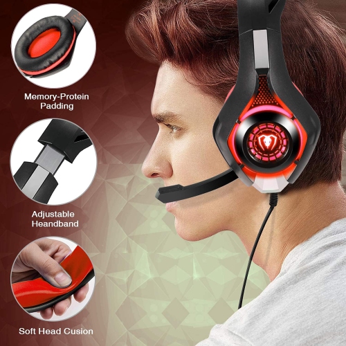 3.5mm Professional Gaming Headset, PC Gaming Headphone with Mic and LED Lights for Laptop, Computer