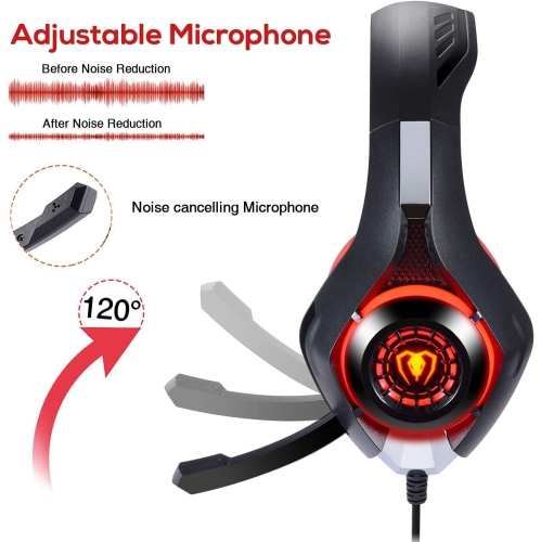 3.5mm Professional Gaming Headset, PC Gaming Headphone with Mic and LED Lights for Laptop, Computer