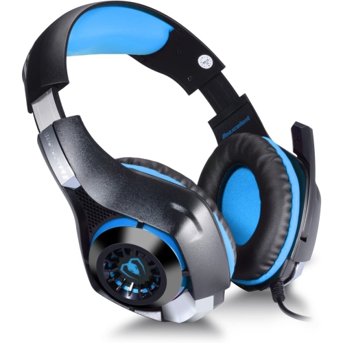 3.5mm Stereo Gaming Headset for Xbox one PS4 PC, Surround Sound Over-Ear Headphones with Noise Cancelling Mic, LED Lights, Volume Control Gamer