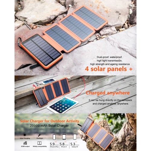 navor Foldable Design Solar Charger 20000mAh Portable Solar Power Bank with Dual 2.1A Outputs Waterproof External Battery Pack Compatible with Smart