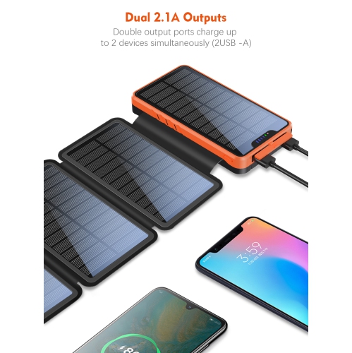 navor Foldable Design Solar Charger 20000mAh Portable Solar Power Bank with Dual 2.1A Outputs Waterproof External Battery Pack Compatible with Smart
