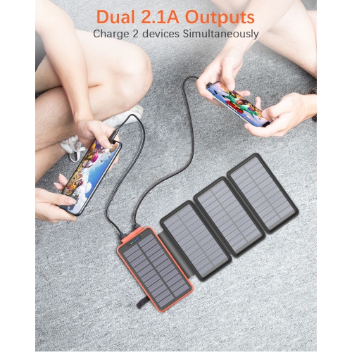 navor Foldable Design Solar Charger 20000mAh Portable Solar Power Bank with Dual 2.1A Outputs Waterproof External Battery Pack Compatible with Smart