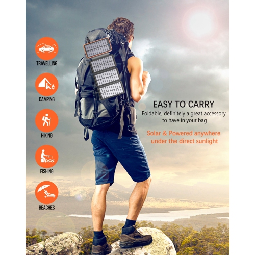 navor Foldable Design Solar Charger 20000mAh Portable Solar Power Bank with Dual 2.1A Outputs Waterproof External Battery Pack Compatible with Smart