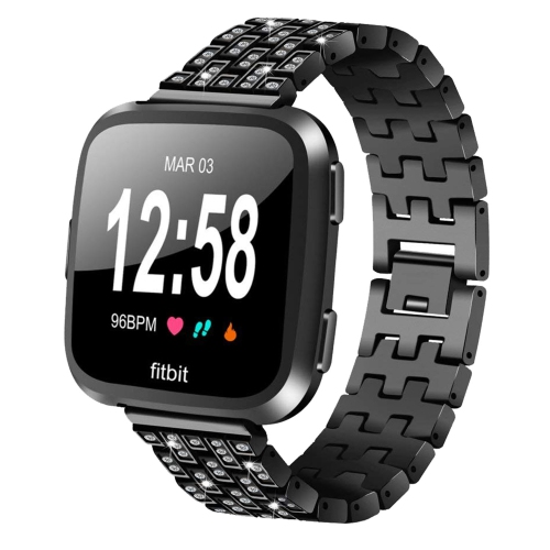 STRAPSCO  Stainless Steel Link Rhinestone Watch Band Strap for Fitbit Versa In Black