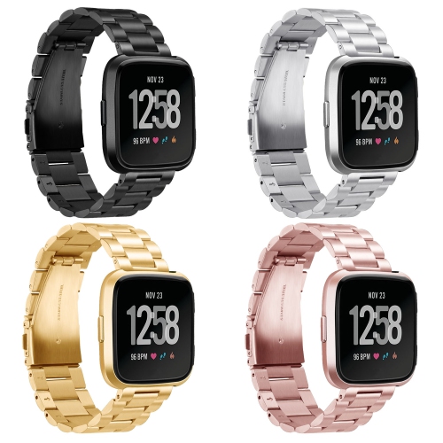 StrapsCo Rose Gold Stainless Steel Link Watch Band Strap for Fitbit Versa