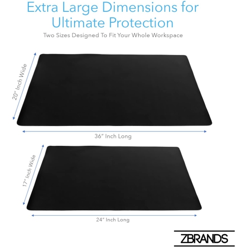 ZBRANDS // Leather Smooth Desk Mat Pad Blotter Protector, Midnight Black, Extended Non-Slip Rectangular, Laptop