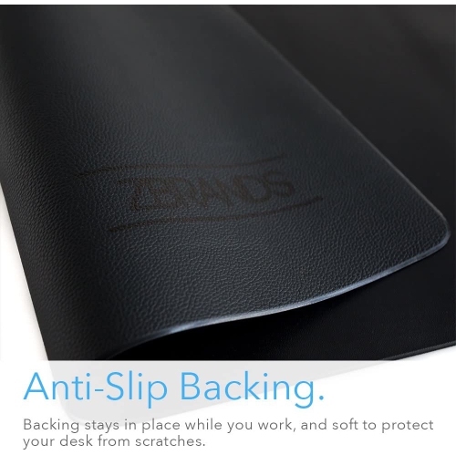 ZBRANDS // Leather Smooth Desk Mat Pad Blotter Protector, Midnight Black, Extended Non-Slip Rectangular, Laptop