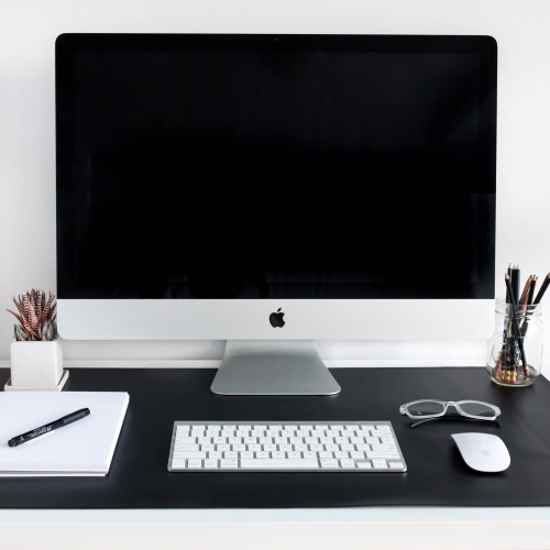 ZBRANDS // Leather Smooth Desk Mat Pad Blotter Protector, Midnight Black, Extended Non-Slip Rectangular, Laptop