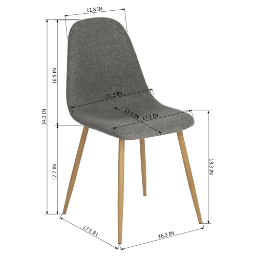 Eames Dining Chair Set of 4 Eiffel Legged Base Strong Metal Leg Fabric Seat Elegant Grey