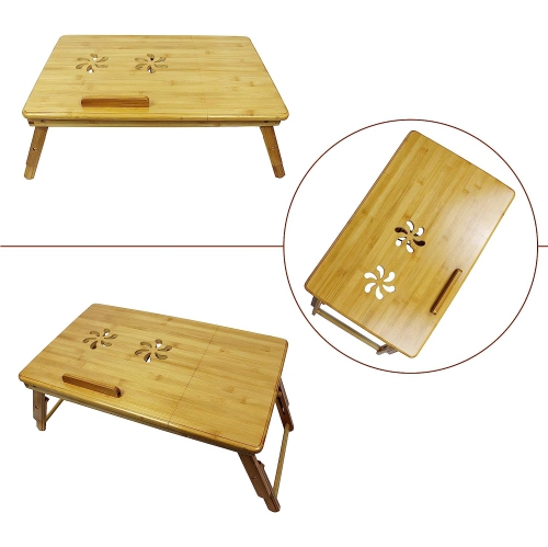 navor Bamboo Laptop Bed Desk, Breakfast Serving Tray, Notebook Computer Stand, Multifunctional Table with Adjustable Tilting Top Storage Drawer