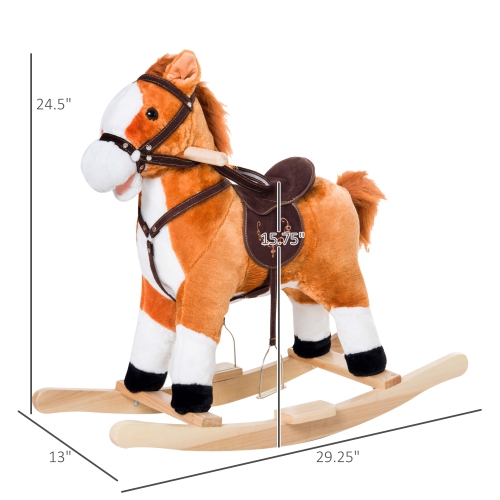 Qaba Kids Plush Rocking Horse Child Ride On Toy Rocker with Realistic Sounds Brown