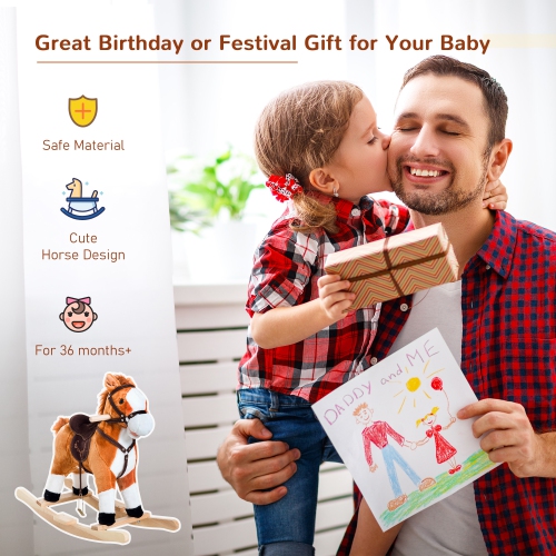 Qaba Kids Plush Rocking Horse Child Ride On Toy Rocker with Realistic Sounds Brown