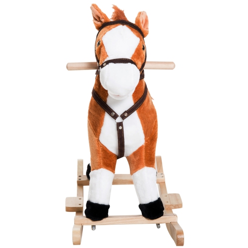 Qaba Kids Plush Rocking Horse Child Ride On Toy Rocker with Realistic Sounds Brown