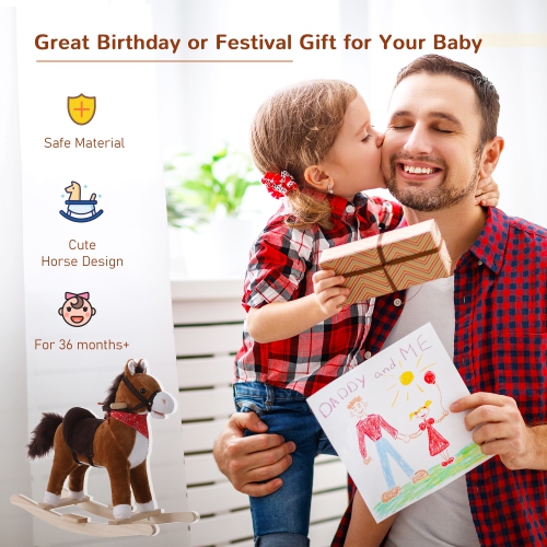 Qaba Kids Plush Rocking Horse Child Ride On Toy Rocker with Realistic Sounds Coffee