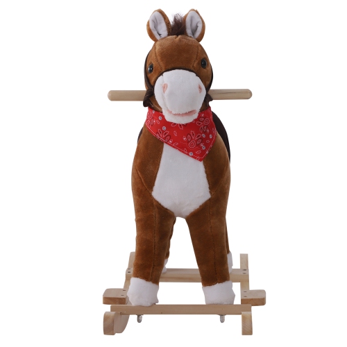 Qaba Kids Plush Rocking Horse Child Ride On Toy Rocker with Realistic Sounds Coffee