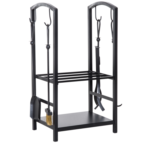 HOMCOM Heavy Duty Firewood Rack with Accessories 4 Tools Black