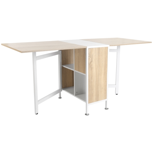 HOMCOM  Folding Dining Table Multi-Use Drop Leaf Table With Storage Shelves Space Saving Design Oak