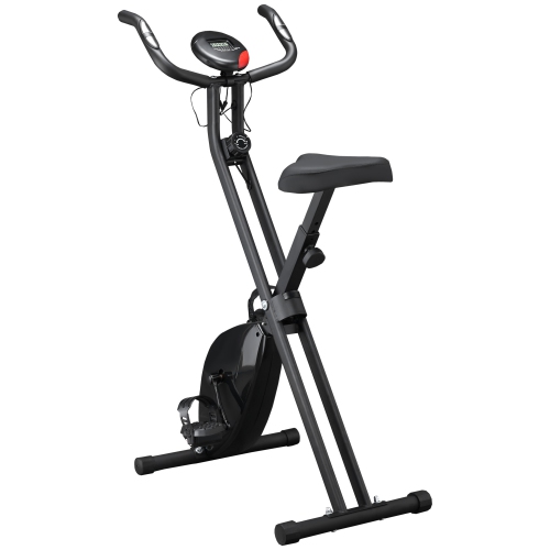 Soozier Folding X Bike Upright Exercise Bike w/ 8-Level Resistance Stationary Fitness Bike Cardio Workout Trainer with LCD and Pulse Monitor, Black