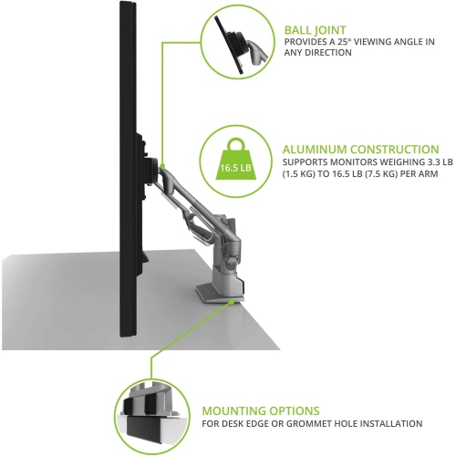 Kanto DMS2000S Dual-Monitor Desktop Mount for 17-inch to 32-inch Displays - Silver