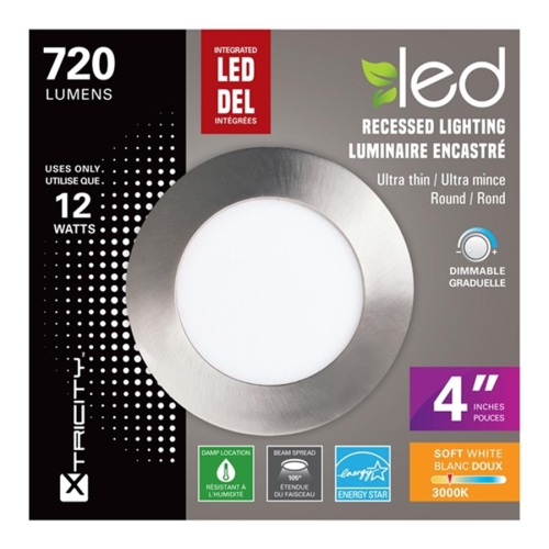 Xtricity recessed lighting led 4'' 12w/720l/3000k/round-nickel