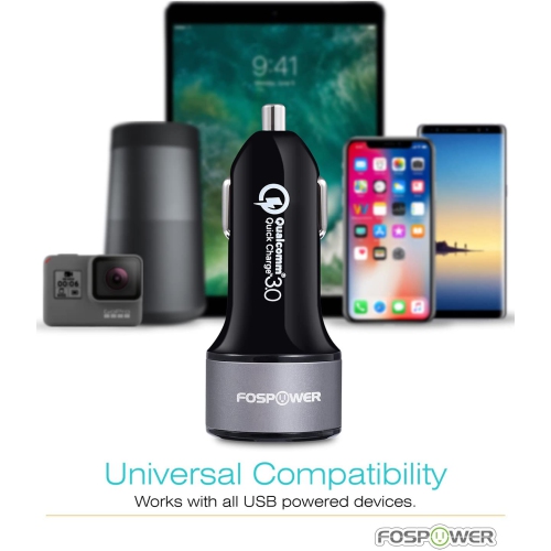FosPower USB Car Charger UL Listed 36W Fast Charging Qualcomm 3.0 Quick Charge Dual USB Smart Ports with LED Light Compatib...