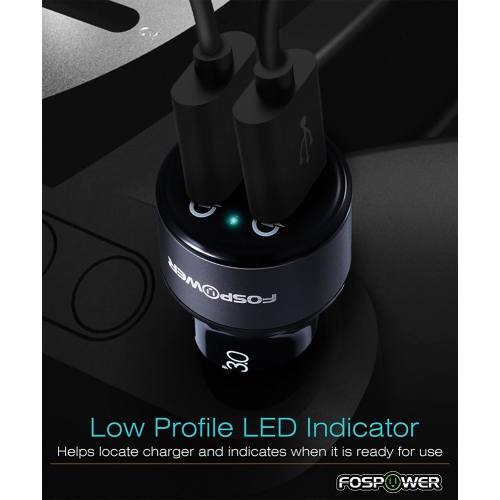 FosPower USB Car Charger UL Listed 36W Fast Charging Qualcomm 3.0 Quick Charge Dual USB Smart Ports with LED Light Compatib...