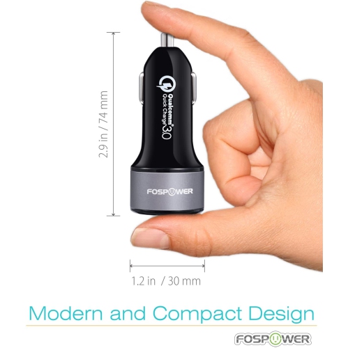 FosPower USB Car Charger UL Listed 36W Fast Charging Qualcomm 3.0 Quick Charge Dual USB Smart Ports with LED Light Compatib...
