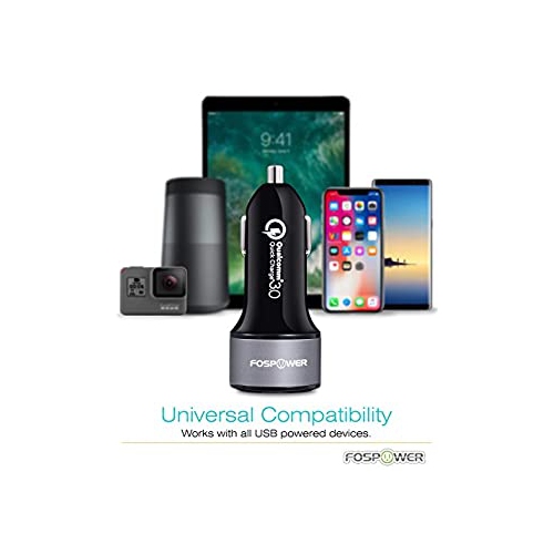 FosPower USB Car Charger UL Listed 36W Fast Charging Qualcomm 3.0 Quick Charge Dual USB Smart Ports with LED Light Compatib...