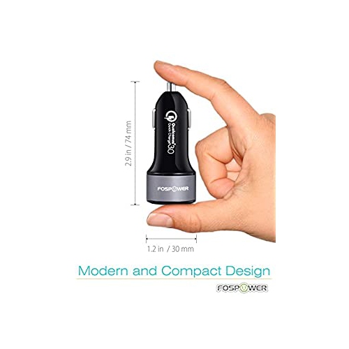 FosPower USB Car Charger UL Listed 36W Fast Charging Qualcomm 3.0 Quick Charge Dual USB Smart Ports with LED Light Compatib...