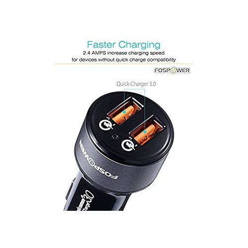 FosPower USB Car Charger UL Listed 36W Fast Charging Qualcomm 3.0 Quick Charge Dual USB Smart Ports with LED Light Compatib...