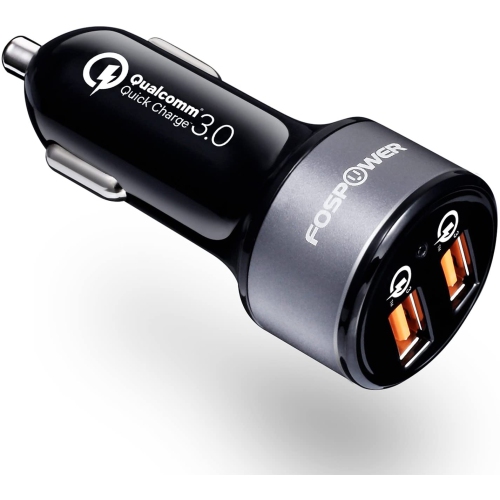 FosPower USB Car Charger UL Listed 36W Fast Charging Qualcomm 3.0 Quick Charge Dual USB Smart Ports with LED Light Compatib...