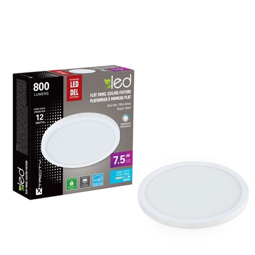 XTRICITY  Led Flat Panel Ceiling Fixture 7.5" 12W/800L/4000K In White